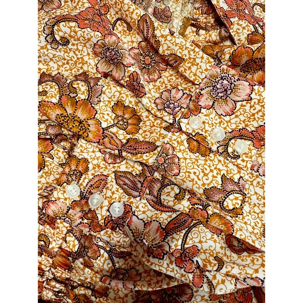 Free People I Got You Cropped Long Sleeve Floral‎ Tan Orange Fall Ruched Top